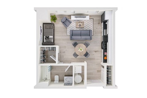 Floor plan for studio, 1 bath, 505 sqft